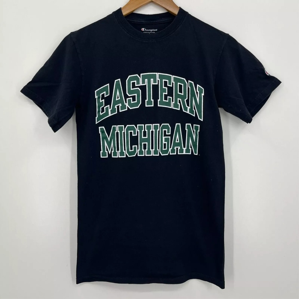 Champion Eastern Michigan University Eagles T-Shirt Mens Small Black Tee
